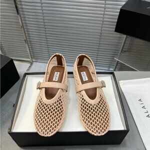 Alaia Beige Mesh Flats with Strap